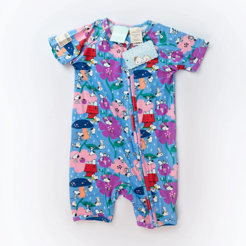 Monarch Store Bamboo Romper (Bootysuit) V3.0 SHORT SLEEVED : Snoopy in Bloom